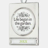 Het leven begon in de tuin verzilverd banner ornament (Links)