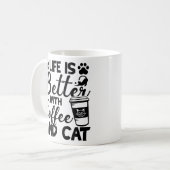 Het leven beter met koffie en kat, kattenliefhebbe koffiemok (Voorkant links)