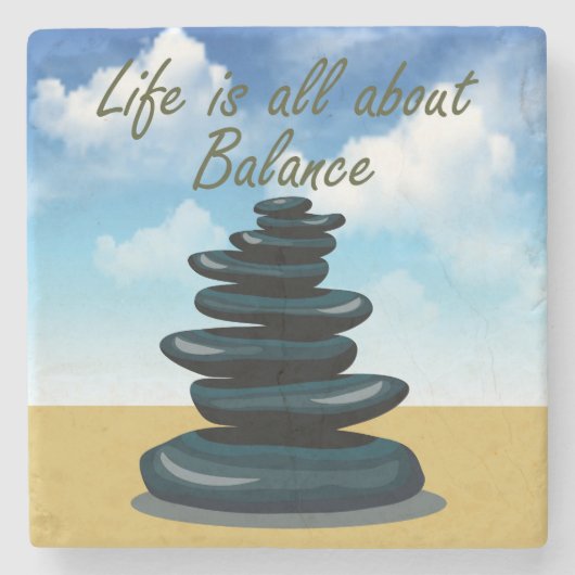 Het leven draait allemaal om evenwicht stenen onderzetter (Voorkant)