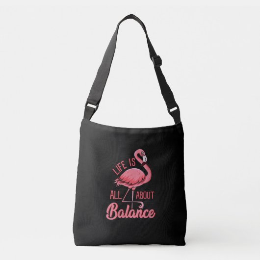 Het leven draait om balans grappige flamingo crossbody tas (Voorkant)