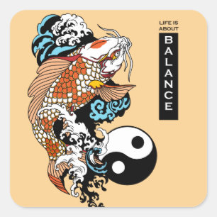 het leven draait om evenwicht . Japanse koikarper Vierkante Sticker