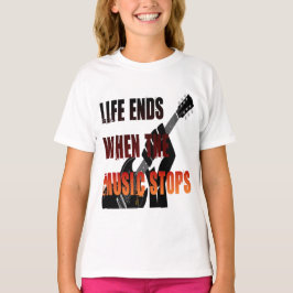 Het leven eindigt als de muziek stopt t-shirt