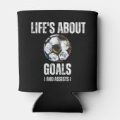 Het leven gaat over doelen en helpt grappig voetba blikjeskoeler (Achterkant)