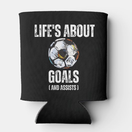 Het leven gaat over doelen en helpt grappig voetba blikjeskoeler (Achterkant)