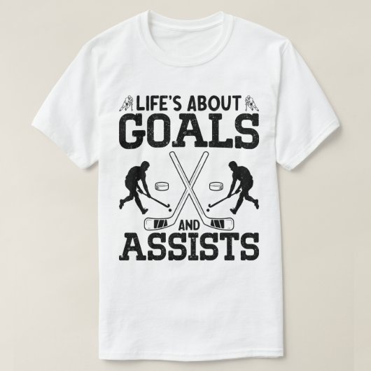 Het leven gaat over doelen en helpt hockeyliefhebb t-shirt (Design voorkant)