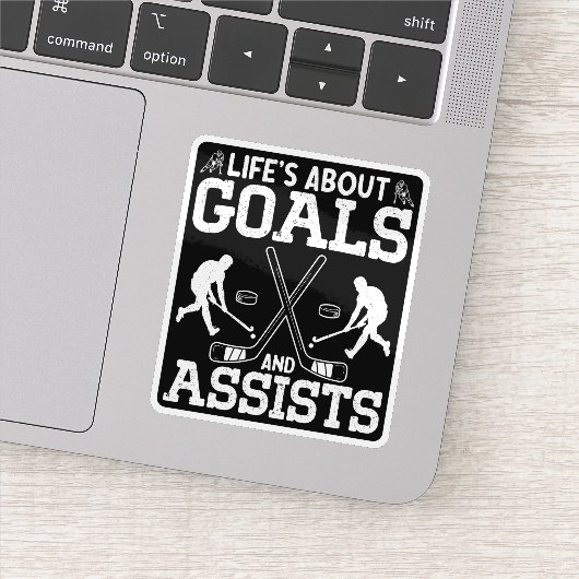 Het leven gaat over doelen en helpt ijshockeyliefh sticker (Detail)