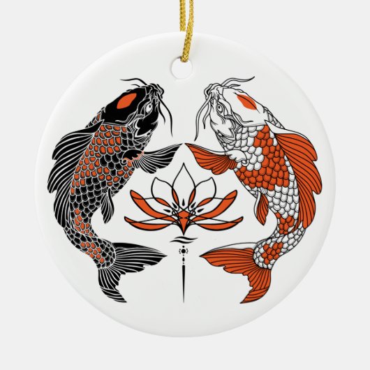 Het leven gaat over evenwicht. Twee koi- en waterl Keramisch Ornament (Voorkant)