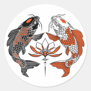 Het leven gaat over evenwicht. Twee koi's en water Ronde Sticker