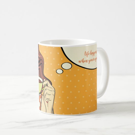 "Het leven gebeurt als je quilt." 11 oz mok (Voorkant rechts)