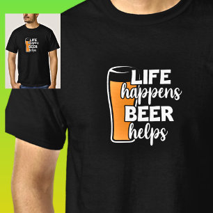 Het leven gebeurt Bierhulp, Bierglas op Zwart T-shirt