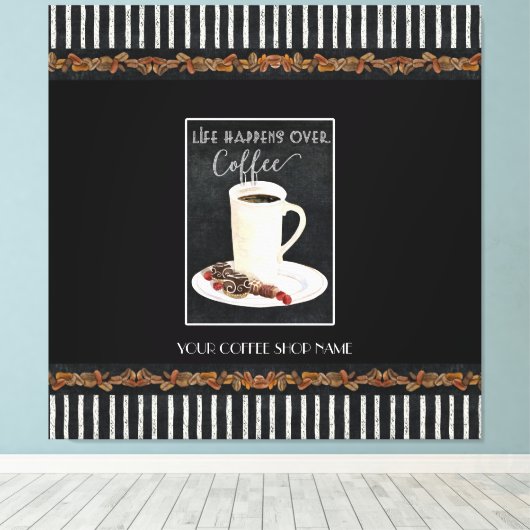 Het leven gebeurt boven coffeeshop Cafe Latte Canvas Afdruk (Insitu (Houten vloer))