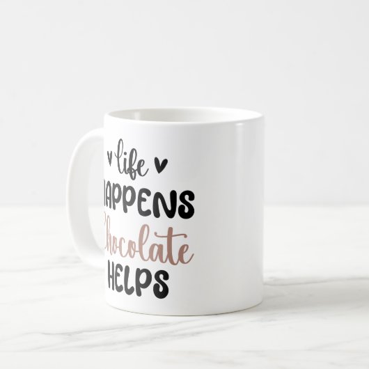 Het leven gebeurt chocolade helpt grappige uitspra koffiemok (Voorkant links)