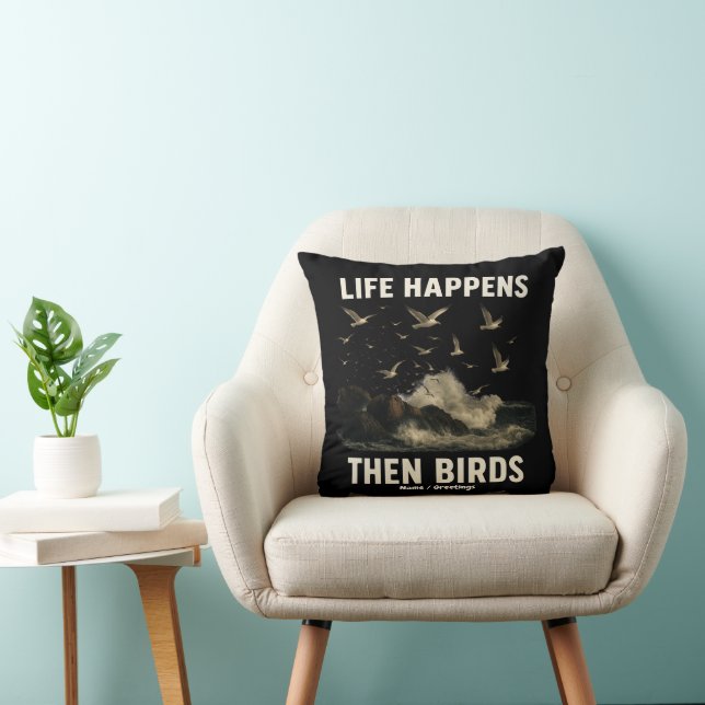 Het leven gebeurt dan Vogels Funny Zeemeeuw Quote  Kussen (Stoel)