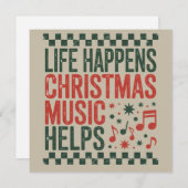Het Leven Gebeurt Kerst Muziek Helpt Grappig Retro Feestdagenkaart (Voorkant / Achterkant)