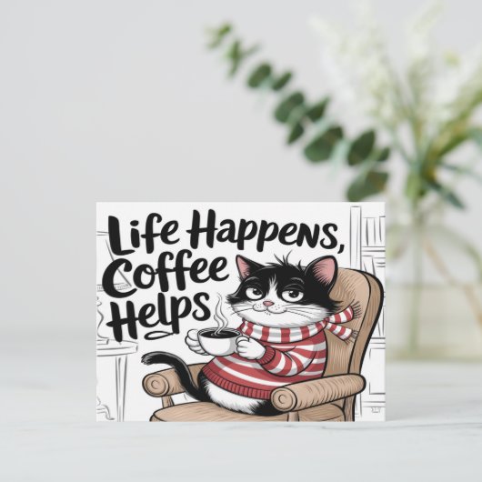 Het leven gebeurt koffie Helpt Briefkaart (Staand voorkant)