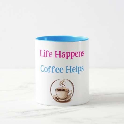 Het Leven Gebeurt, Koffie Helpt Grappige Koffielie Mok (Midden)