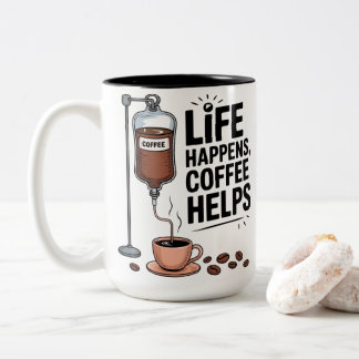 Het Leven Gebeurt, Koffie Helpt Grappige Koffielie Tweekleurige Koffiemok