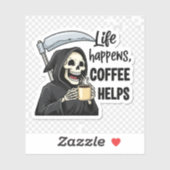 Het Leven Gebeurt, Koffie Helpt Grim Reaper Sticker (Vel)