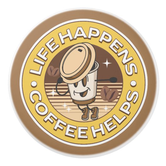 Het leven gebeurt koffie helpt keramische knop (Voorkant)