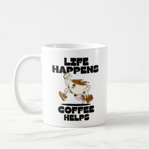 Het leven gebeurt koffie helpt, koele cafeïne koffiemok