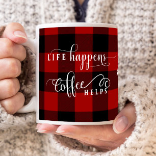 Het Leven Gebeurt Koffie Helpt, Plaid, Centrale Mo Koffiemok