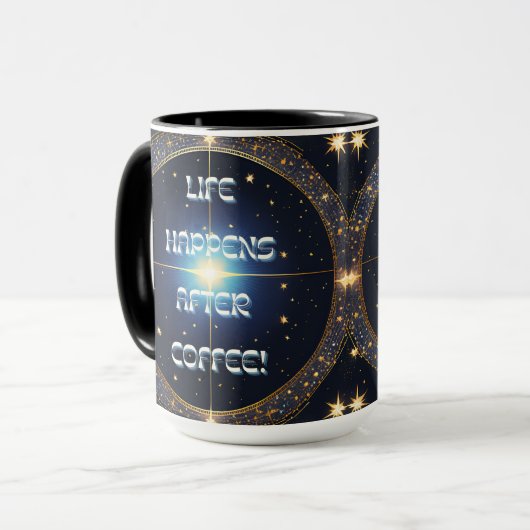 Het leven gebeurt na koffie mok (Voorkant links)