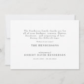 Het leven gevierd eucalyptus witte begrafenis dank bedankkaart (Achterkant)