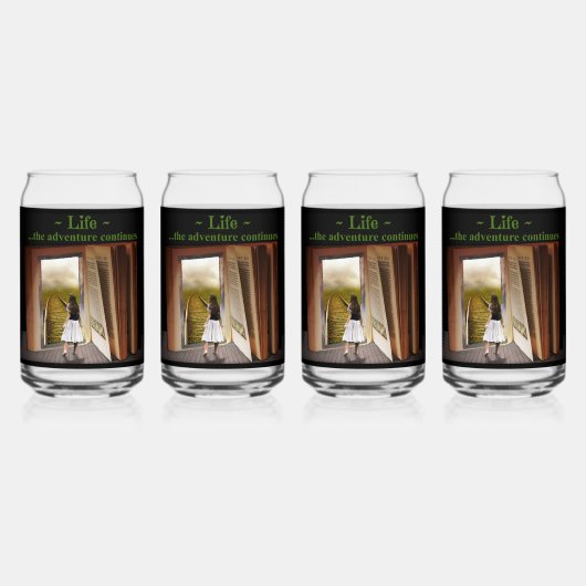 Het leven, het avontuur gaat verder blikvorm glas (Voorkant)