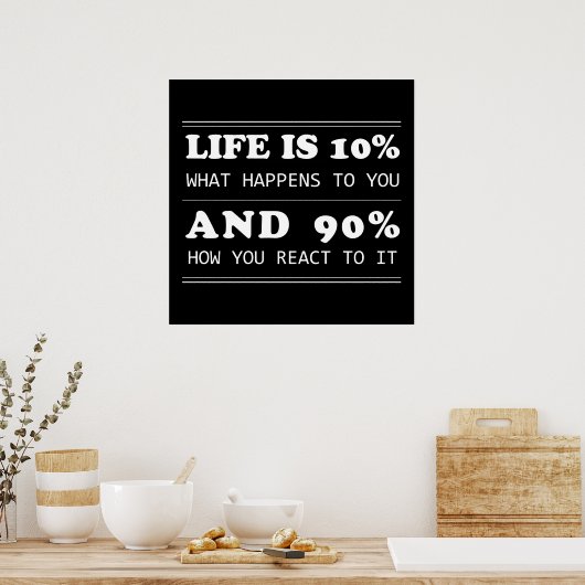 het leven is 10 % wat er gebeurt met zwarte achter poster (Keuken)