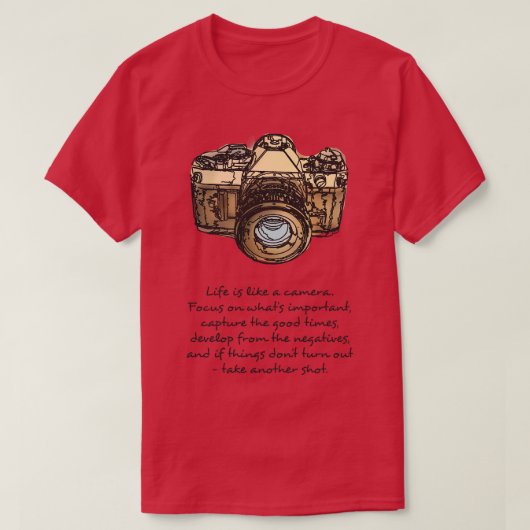 Het leven is als een Camera citaat en illustratie T-shirt (Design voorkant)