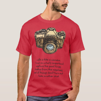 Het leven is als een Camera citaat en illustratie T-shirt