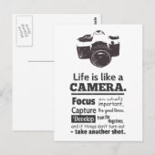 Het leven is als een camera citaat, Zwarte Grunge Briefkaart (Voorkant / Achterkant)