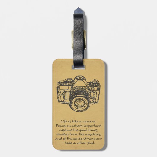 Het leven is als een camera-quote,  bagagelabel (Achterkant verticaal)