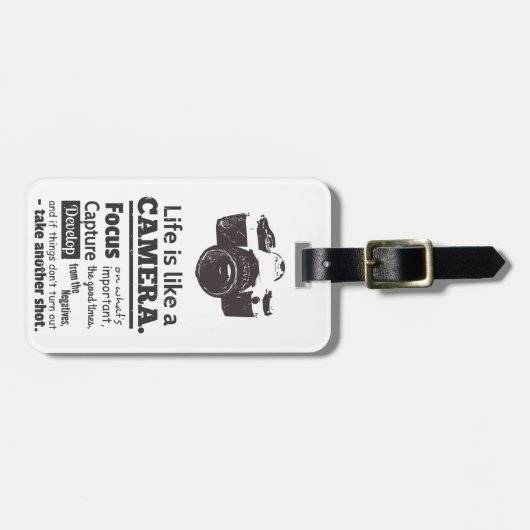 Het leven is als een camera-quote, Black Grunge Bagagelabel (Voorkant horizontaal)