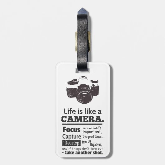 Het leven is als een camera-quote, Black Grunge Bagagelabel (Achterkant verticaal)