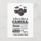 Het leven is als een camera-quote, Black Grunge Briefkaart (Voorkant)