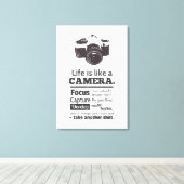 Het leven is als een camera-quote, Black Grunge Canvas Afdruk (Insitu (Houten vloer))