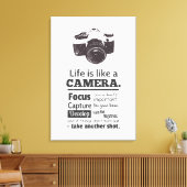 Het leven is als een camera-quote, Black Grunge Canvas Afdruk (Insitu (Woonkamer))