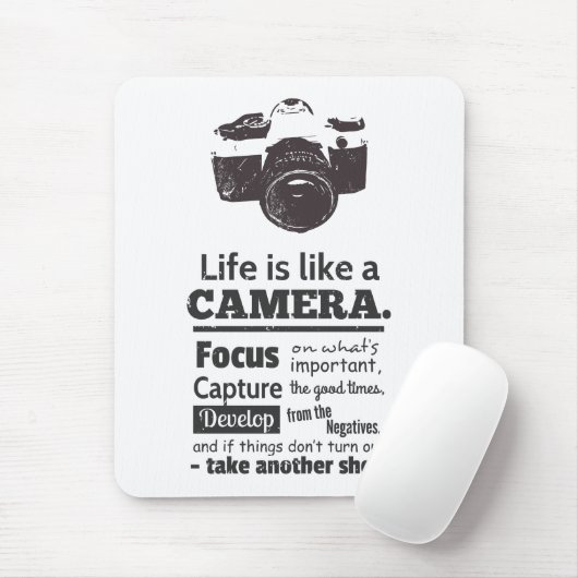 Het leven is als een camera-quote, Black Grunge Muismat (Met muis)