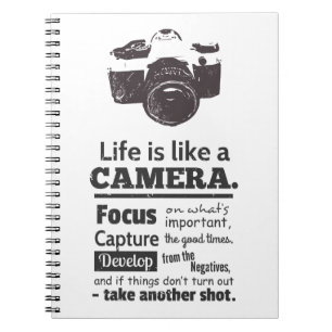 Het leven is als een camera-quote, Black Grunge Notitieboek