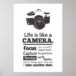 Het leven is als een camera-quote, Black Grunge Poster