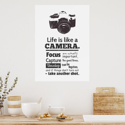 Het leven is als een camera-quote, Black Grunge Poster (Keuken)