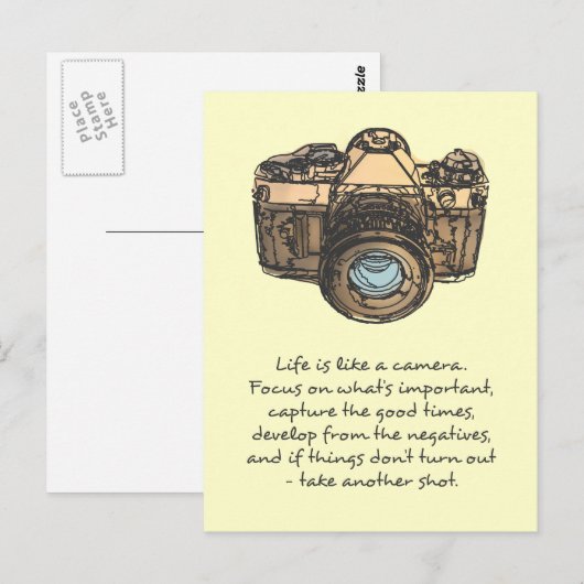 Het leven is als een camera-quote, indie briefkaart (Voorkant / Achterkant)
