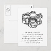 Het leven is als een camera quote, zwart-wit briefkaart (Voorkant / Achterkant)
