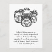 Het leven is als een camera quote, zwart-wit briefkaart (Voorkant)