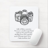 Het leven is als een camera quote, zwart-wit muismat (Met muis)