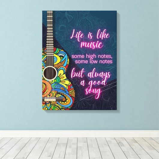 Het leven is als muziek, altijd een goed lied canvas afdruk (Insitu (Houten vloer))