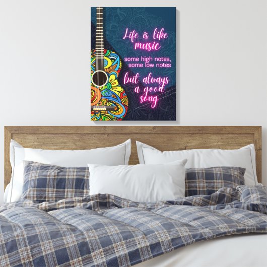 Het leven is als muziek, altijd een goed lied canvas afdruk (Insitu (Slaapkamer))