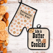 Het leven is Batter met Cookies Waterverf Choc. sp Ovenwant & Pannenlap Set