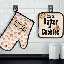 Het leven is Batter met Cookies Waterverf Choc. sp Ovenwant & Pannenlap Set